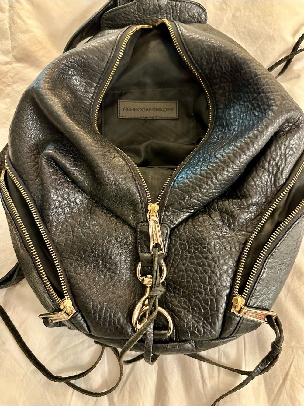 Rebecca Minkoff Black Pebbled Leather Backpack with Gold Hardware